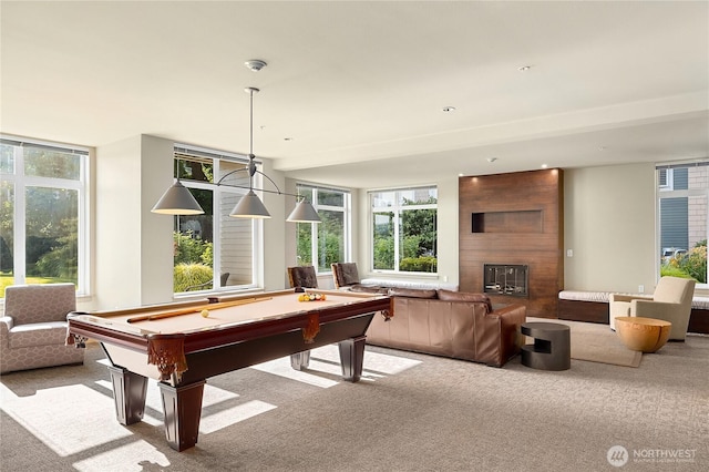 145 Ferncliff Ave NE Unit D338, Bainbridge Island, WA 98110 - playroom with carpet floors, billiards table, and a fireplace