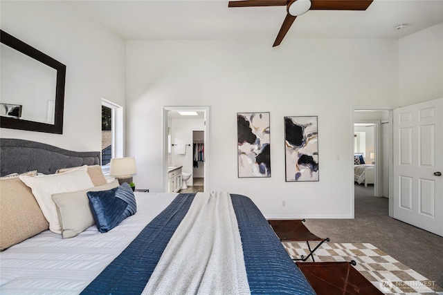 3534 SW Monroe St, Seattle, WA 98126 - bedroom with carpet, a high ceiling, a ceiling fan, and ensuite bathroom