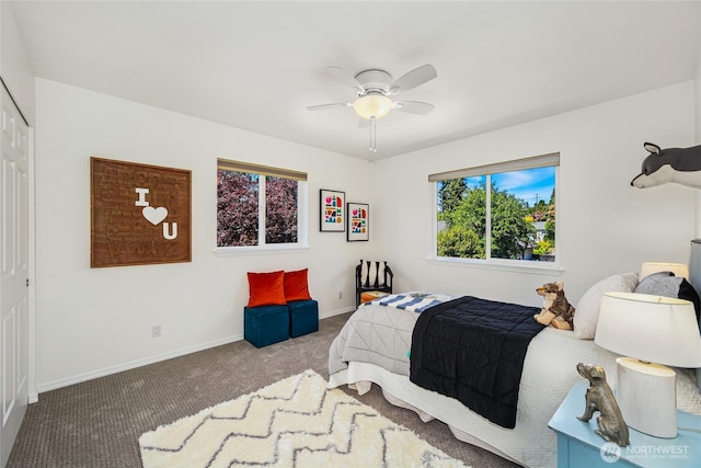 3534 SW Monroe St, Seattle, WA 98126 - carpeted bedroom with baseboards, a ceiling fan, and a closet