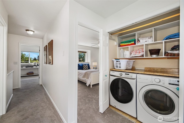 3534 SW Monroe St, Seattle, WA 98126 - washroom with separate washer and dryer, light carpet, and baseboards