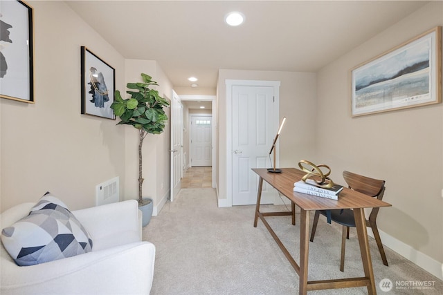 1738 NW 59th St Unit A, Seattle, WA 98107 - home office with light carpet, recessed lighting, and baseboards