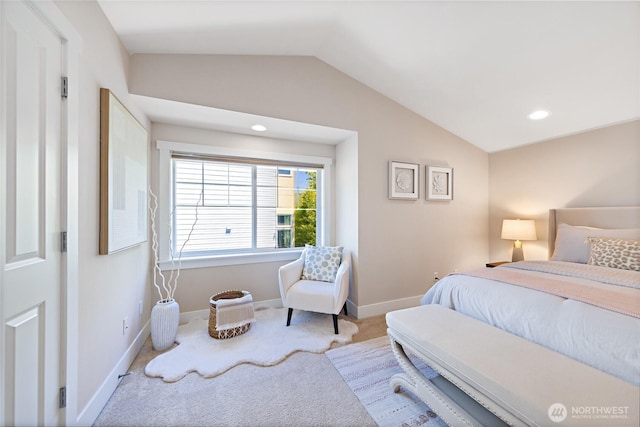 1738 NW 59th St Unit A, Seattle, WA 98107 - carpeted bedroom featuring vaulted ceiling, baseboards, and recessed lighting