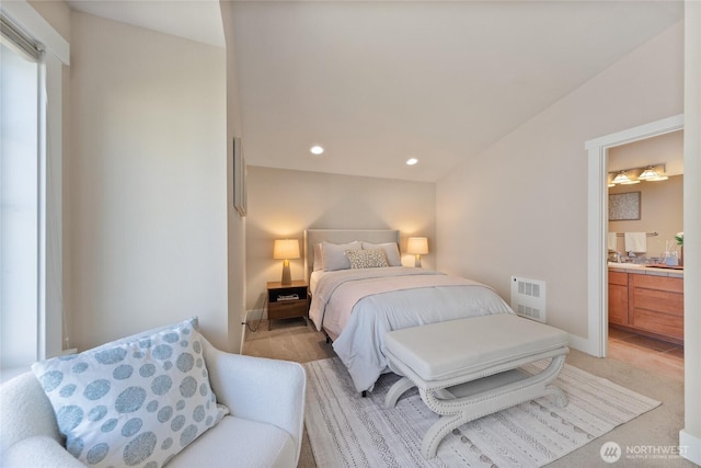 1738 NW 59th St Unit A, Seattle, WA 98107 - bedroom with recessed lighting, ensuite bathroom, and light carpet