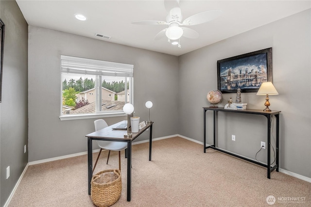 4301 Mckinley St NE, Lacey, WA 98516 - office featuring carpet floors, ceiling fan, and recessed lighting