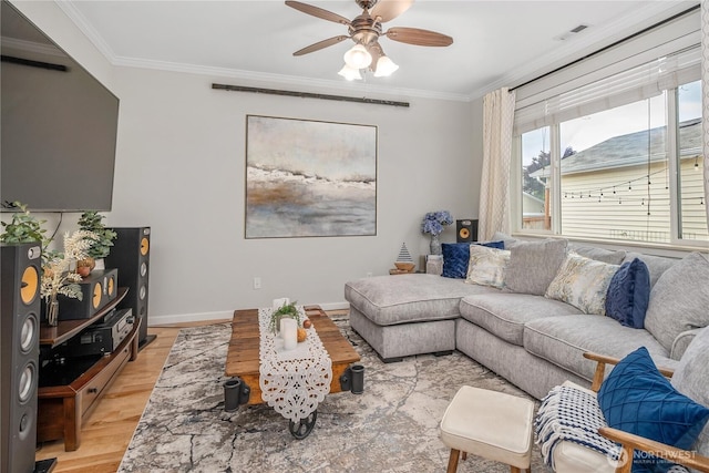 4301 Mckinley St NE, Lacey, WA 98516 - living room featuring crown molding, light wood finished floors, and a ceiling fan