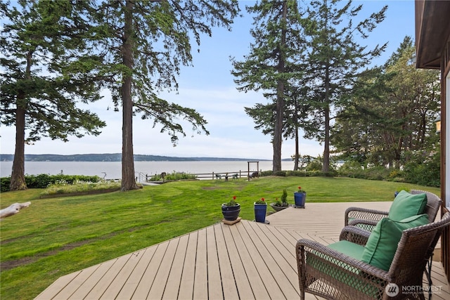 2548 S Camano Dr, Camano Island, WA 98282 - wooden terrace with a water view and a yard