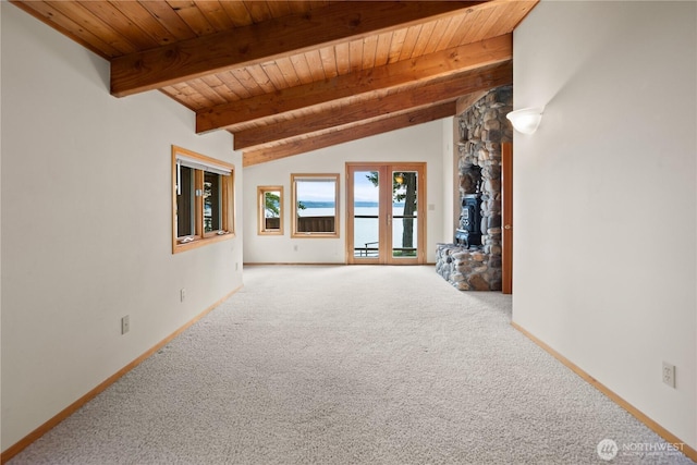 2548 S Camano Dr, Camano Island, WA 98282 - spare room with wood ceiling, carpet flooring, and baseboards