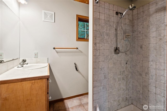 2548 S Camano Dr, Camano Island, WA 98282 - full bath featuring vanity, a tile shower, and tile patterned floors