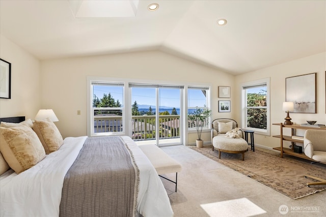 22035 99th Pl W, Edmonds, WA 98020 - carpeted bedroom with access to exterior, lofted ceiling, recessed lighting, and baseboards