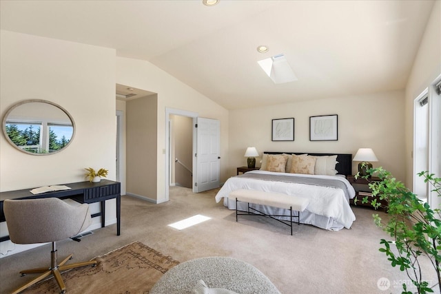 22035 99th Pl W, Edmonds, WA 98020 - bedroom with light carpet, lofted ceiling, a skylight, an office area, and baseboards