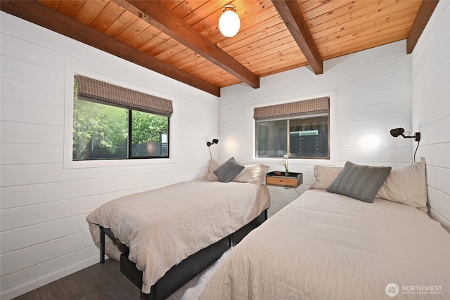 8200 Naketa Beach Walk, Mukilteo, WA 98275 - bedroom with wood finished floors, wood ceiling with exposed beams, and wood walls