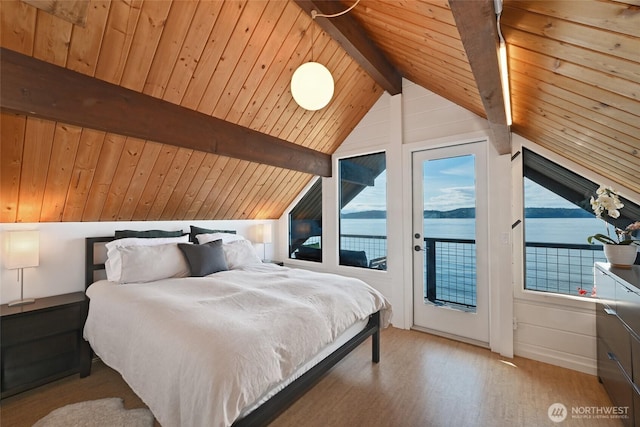 8200 Naketa Beach Walk, Mukilteo, WA 98275 - bedroom with access to exterior, wood ceiling, and wood finished floors