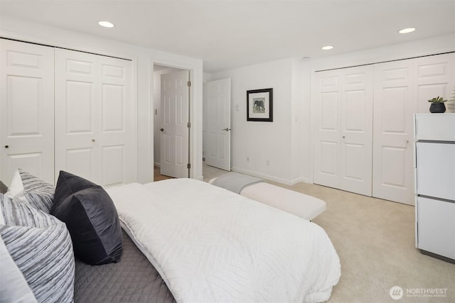 379 100th Ave NE Unit A, Bellevue, WA 98004 - bedroom with a closet, recessed lighting, light colored carpet, and baseboards