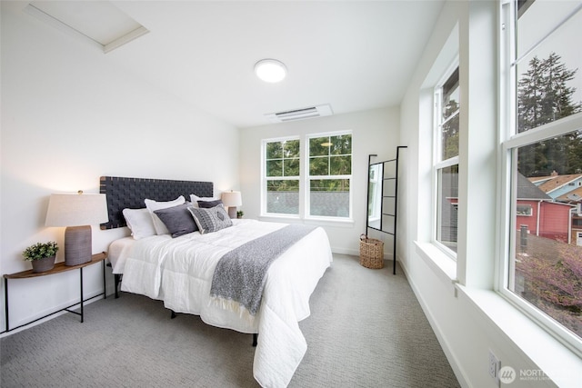 3639 34th Ave W Unit B, Seattle, WA 98199 - carpeted bedroom featuring attic access and baseboards