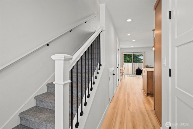 1013 Peach Rd Unit A & B, Winlock, WA 98659 - staircase with wood finished floors and recessed lighting