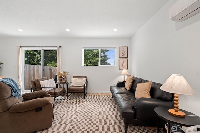 1013 Peach Rd Unit A & B, Winlock, WA 98659 - living area with a wall mounted AC, tile patterned floors, healthy amount of natural light, recessed lighting, and baseboards