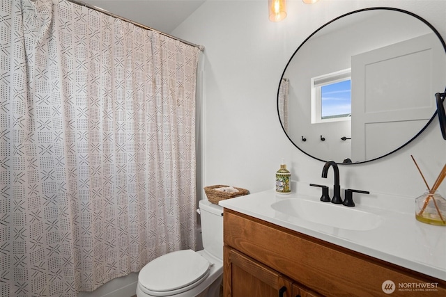 1013 Peach Rd Unit A & B, Winlock, WA 98659 - bathroom featuring vanity, toilet, and curtained shower
