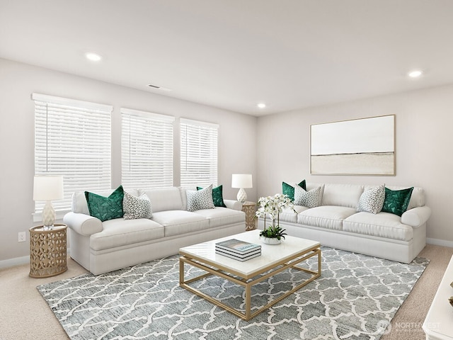 768 SE 11th Pl Lot 05, North Bend, WA 98045 - living room featuring carpet, baseboards, and recessed lighting