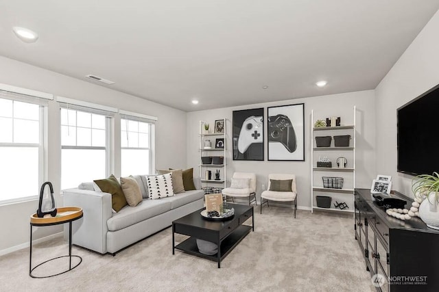 768 SE 11th Pl Lot 05, North Bend, WA 98045 - living area featuring light colored carpet, baseboards, and recessed lighting