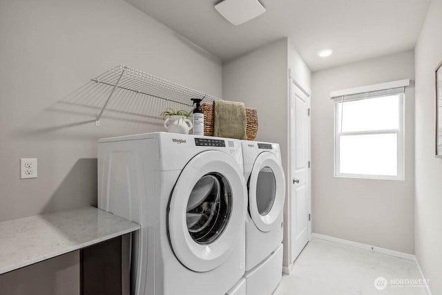 768 SE 11th Pl Lot 05, North Bend, WA 98045 - laundry room with independent washer and dryer, baseboards, and recessed lighting