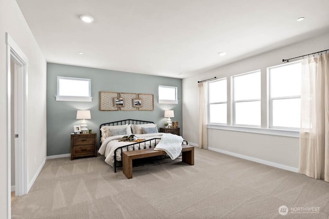 716 SE 11th Pl Unit 7, North Bend, WA 98045 - bedroom featuring light colored carpet, baseboards, and recessed lighting