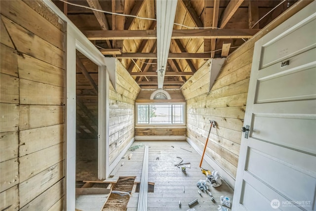 8495 Williams Rd E, Wilbur, WA 99185 - misc room featuring wood walls and vaulted ceiling