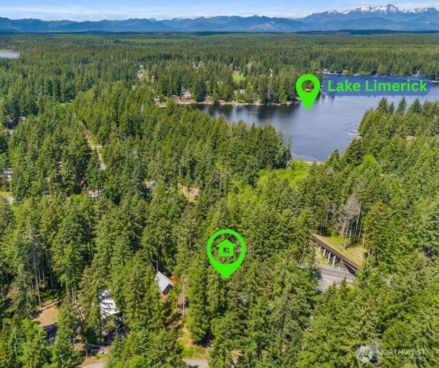 40 E Olde Lyme Rd, Shelton, WA 98584 - aerial overview of property's location featuring a forest and a water and mountain view