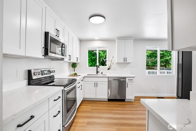 1231 121st Pl SE, Everett, WA 98208 - kitchen featuring appliances with stainless steel finishes, a sink, plenty of natural light, and white cabinetry