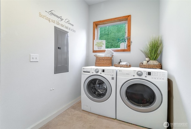 62 E N Bay Rd, Allyn, WA 98524 - washroom with electric panel, washing machine and clothes dryer, and baseboards