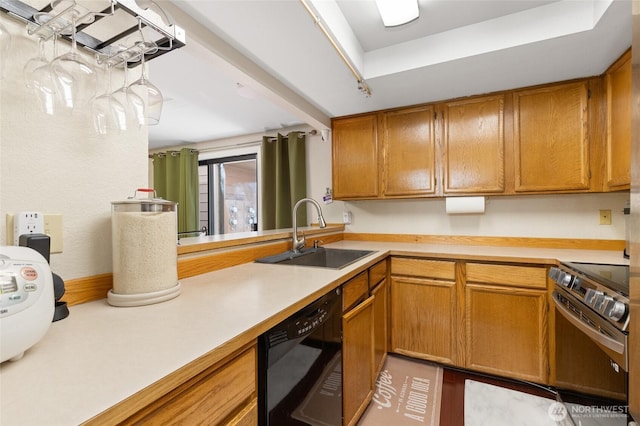 8407 18th Ave W Unit 6-104, Everett, WA 98204 - kitchen featuring stainless steel electric range oven, a sink, dishwasher, light countertops, and brown cabinets