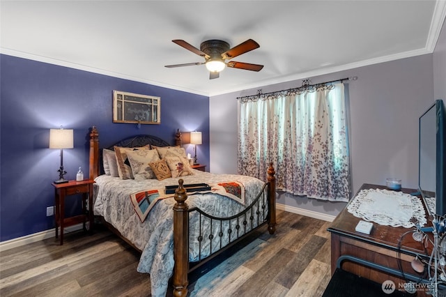 782 Fenway Ln SW, Tumwater, WA 98512 - bedroom with wood finished floors, baseboards, crown molding, and a ceiling fan
