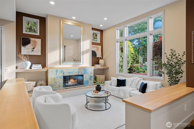 530 Alexander Ave, Kirkland, WA 98033 - living room with recessed lighting and a tile fireplace