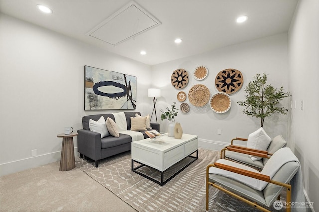 19019 Grannis Rd, Bothell, WA 98012 - carpeted living area featuring attic access, recessed lighting, and baseboards