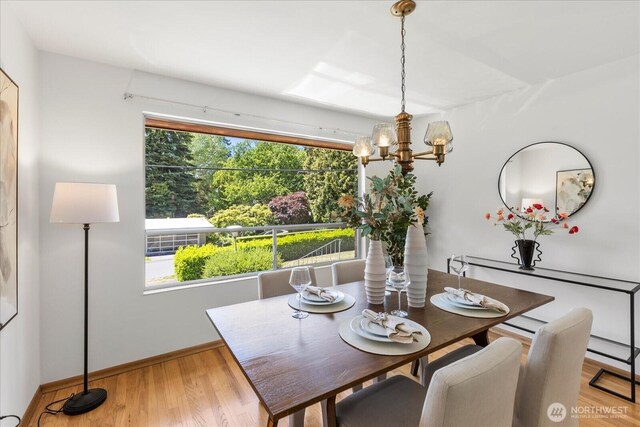 1420 Olympic Ave, Edmonds, WA 98020 - dining space with plenty of natural light, a chandelier, baseboards, and light wood-type flooring