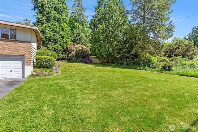 1420 Olympic Ave, Edmonds, WA 98020 - view of grassy yard with asphalt driveway and an attached garage