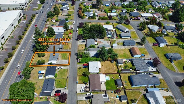 4821 101st St SW, Lakewood, WA 98499 - view of property location featuring property parcel outlined and nearby suburban area
