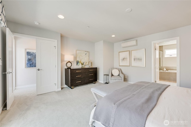 2349 N 147th St Unit B, Shoreline, WA 98133 - bedroom featuring a wall mounted AC, light colored carpet, baseboards, and recessed lighting