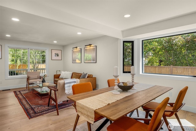 7201 Seward Park Ave S, Seattle, WA 98118 - dining space featuring recessed lighting, light wood-style floors, and baseboards