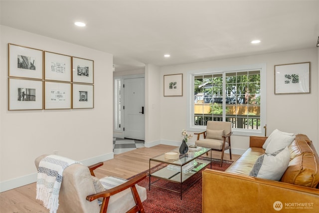 7201 Seward Park Ave S, Seattle, WA 98118 - living room featuring recessed lighting, wood finished floors, and baseboards