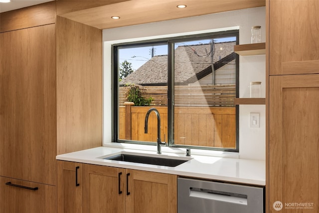 7201 Seward Park Ave S, Seattle, WA 98118 - kitchen with a sink, stainless steel dishwasher, light countertops, and recessed lighting