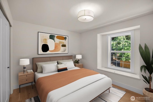 7201 Seward Park Ave S, Seattle, WA 98118 - bedroom with light wood-style floors, baseboards, and a closet
