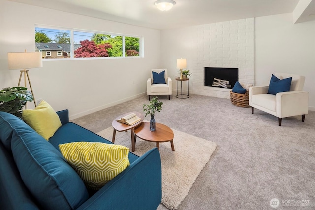 303 NE 133rd St, Seattle, WA 98125 - carpeted living area featuring a fireplace and baseboards