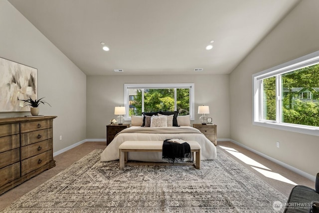 1794 Granite Way SE, North Bend, WA 98045 - carpeted bedroom featuring lofted ceiling, baseboards, and recessed lighting