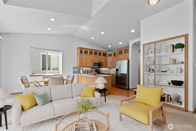 509 Clover Ln, Bellingham, WA 98226 - living room with vaulted ceiling, recessed lighting, and light wood-style flooring