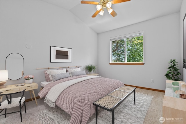 509 Clover Ln, Bellingham, WA 98226 - carpeted bedroom featuring lofted ceiling, baseboards, and ceiling fan
