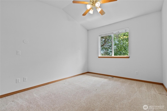 509 Clover Ln, Bellingham, WA 98226 - carpeted spare room featuring vaulted ceiling, a ceiling fan, and baseboards