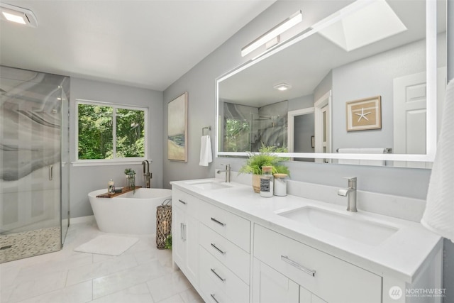 27716 NE 30th St, Redmond, WA 98053 - full bathroom with a stall shower, double vanity, and a soaking tub