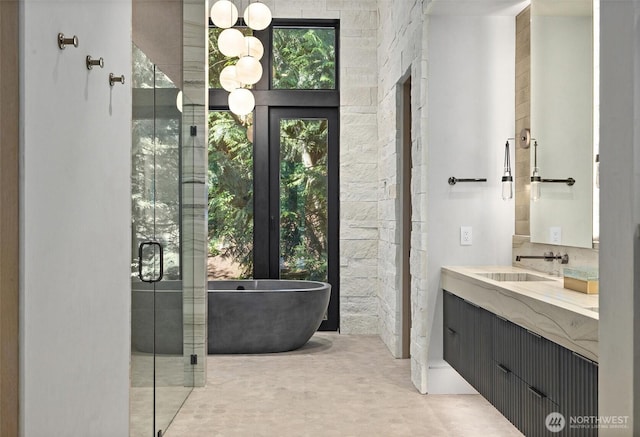 204 Northside Rd, Bellevue, WA 98004 - full bathroom with a soaking tub, vanity, and a stall shower