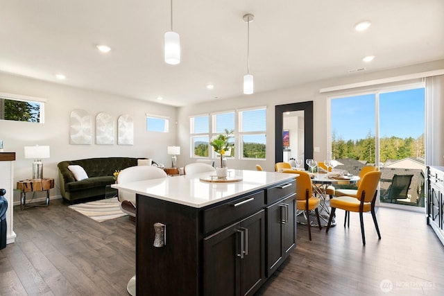 6451 Randolph Dr NE, Bremerton, WA 98311 - kitchen featuring open floor plan, dark wood-style flooring, healthy amount of natural light, and recessed lighting