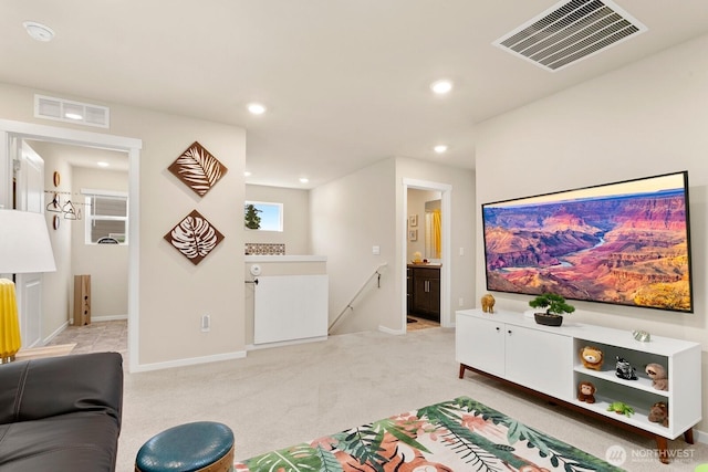 6451 Randolph Dr NE, Bremerton, WA 98311 - living room with recessed lighting, light carpet, and baseboards